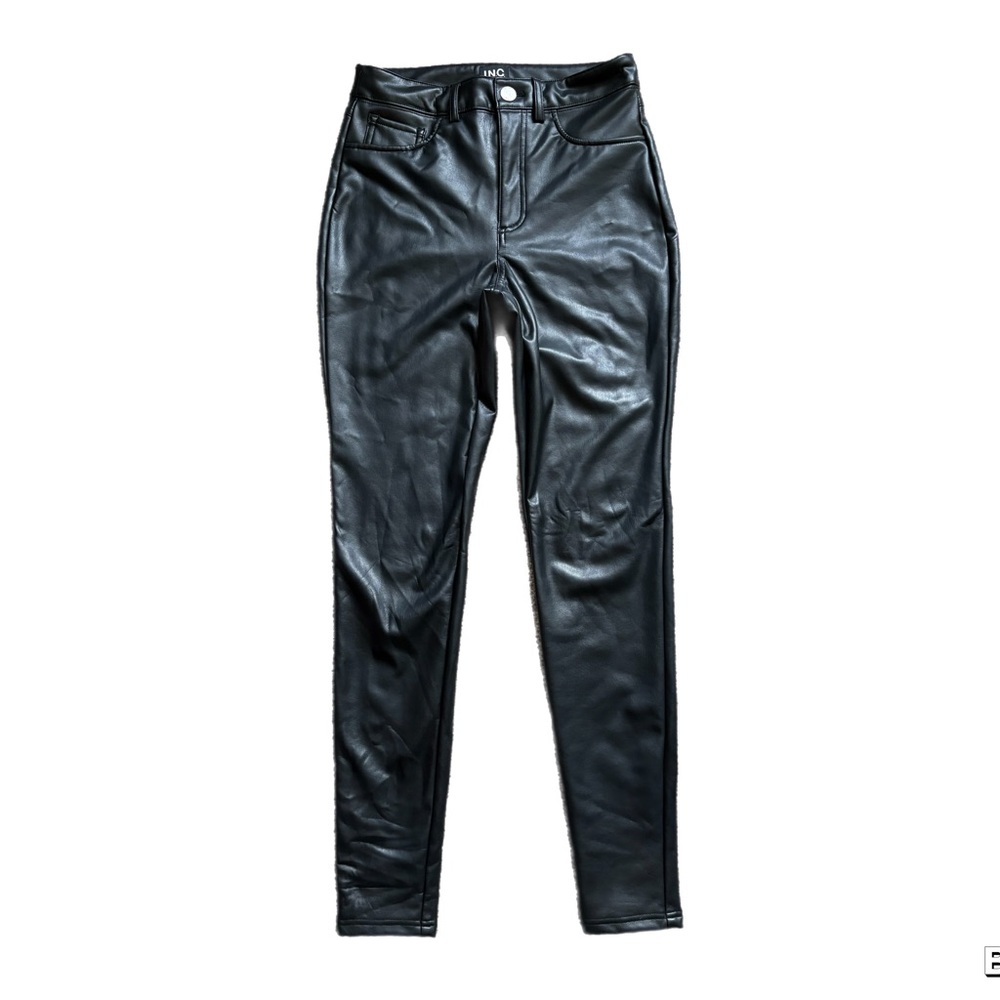 INC International Concepts Black Faux Leather Trousers